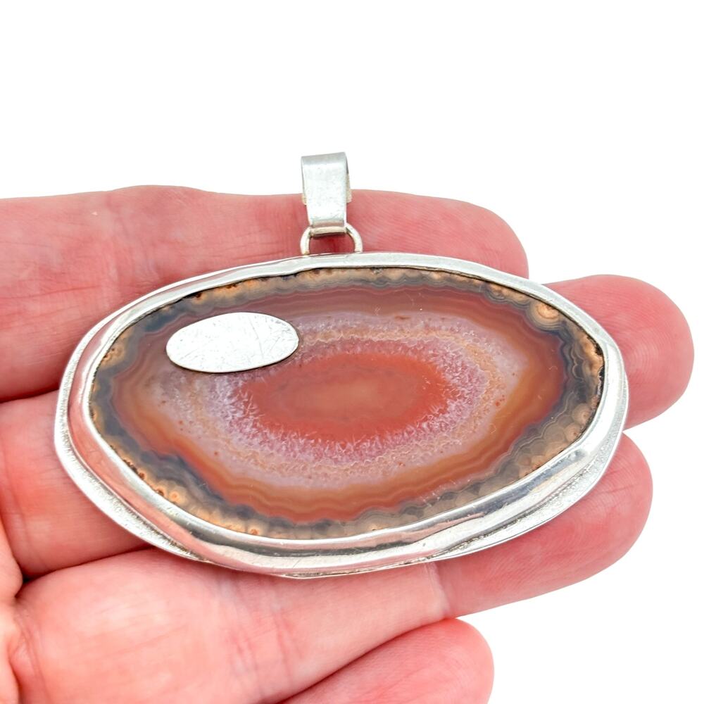Vintage Sterling Silver 925 Red Banded Agate Pendant